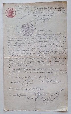 Act v&amp;acirc;nzare teren arabil Covurlui 1909 + Proces-verbal 1922 &amp;ndash; timbre fiscale originale foto