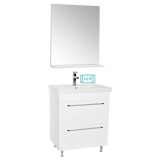 Set mobilier baie cu lavoar ceramic, GN0541, front MDF, 2 sertare, 60 cm, picioare cromate reglabile si oglinda cu polita GN0671, dreptunghiulara, PAL