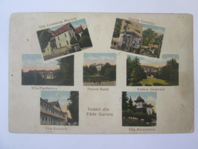 Carte poștala colaj Govora:Vile,hotel,terasa Cucurigu,circulată 1931 foto