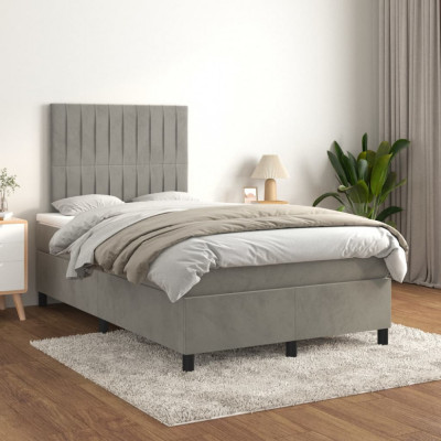 vidaXL Pat box spring cu saltea, gri deschis, 120x200 cm, catifea foto