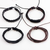 Cumpara ieftin Set 4 bratari cu multiple straturi JustZEN pentru barbati din piele naturala negra/maro look punk/rock
