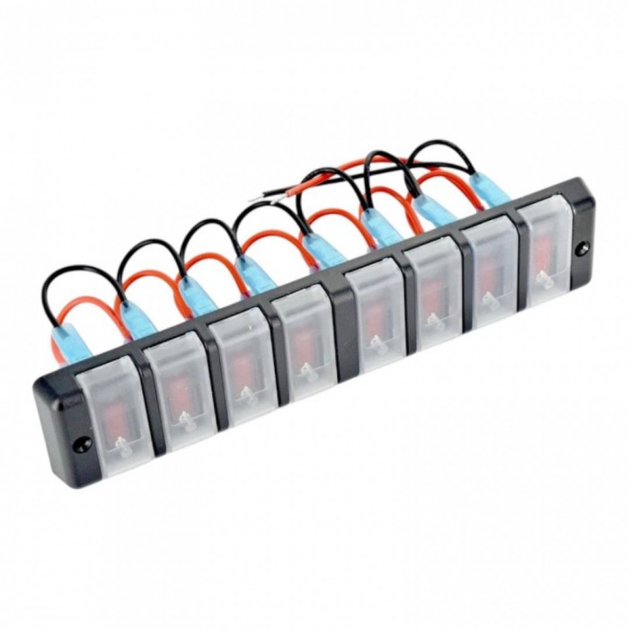 Panou 8 butoane intrerupatoare iluminate 12V 24cm x 5cm
