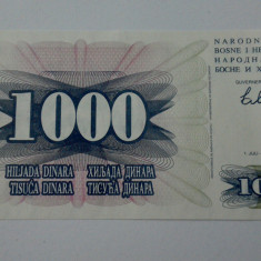 BANCNOTA BOSNIA I HERTEGOVINA 1000 DINARI 1992 UNC