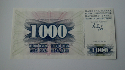 BANCNOTA BOSNIA I HERTEGOVINA 1000 DINARI 1992 UNC foto