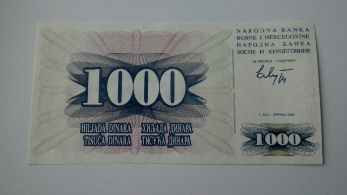 BANCNOTA BOSNIA I HERTEGOVINA 1000 DINARI 1992 UNC