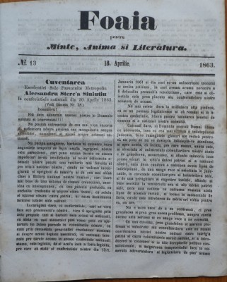 Foaia pentru minte , inima si literatura , nr. 13 , 1863 , Brasov , I. Muresanu foto
