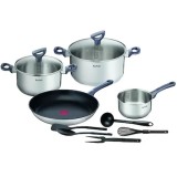 Set de 11 piese Tefal Daily Cook, 2 oale cu capac 20/24 cm, tigaie 28 cm, cratita 16 cm, 5 ustensile
