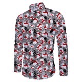 Cămașă de seară pentru bărbați, de Crăciun, cu imprimeu 3D amuzant, cu m&acirc;neci lungi, cu nasturi, croi slim, M-XL