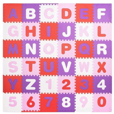 Covor spuma ptr copii, EVA roz cu mov, model alfabet si numere, 172x172x1cm, Springos foto