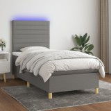 vidaXL Pat cu arcuri, saltea și LED, gri &icirc;nchis, 80x200 cm, textil
