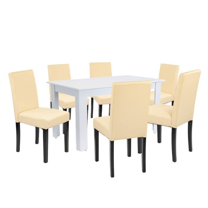 Set de masă Leon 6+1 alb-bej