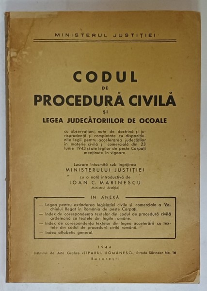 CODUL DE PROCEDURA CIVILA SI LEGEA JUDECATORILOR DE OCOALE , 1944