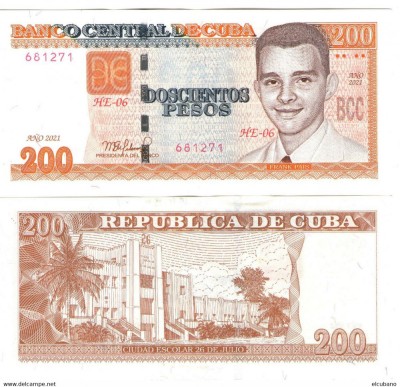 !!! CUBA - 200 PESOS 2021 - P 130 e - UNC / SERIA HE - 02 foto