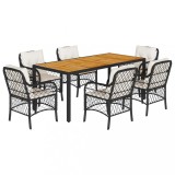 Cumpara ieftin Set mobilier de gradina cu perne, 7 piese, negru, poliratan