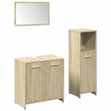 Cumpara ieftin Set mobilier de baie, 3 piese, stejar sonoma, lemn prelucrat
