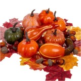 Decoratiuni artificiale de toamna, set 50 frunze, dovleci, ghinde, multicolor