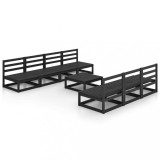 Set mobilier de gradina, 8 piese, negru, lemn masiv de pin