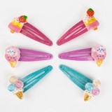 Clame de păr cu glitter, Formă de &icirc;nghețată, 6 buc, 5 cm, Multicolore, CMCLASS