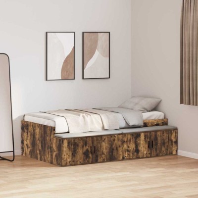 vidaXL Cadru de pat cu depozitare Stejar afumat 90 x 200 cm 3335193 foto