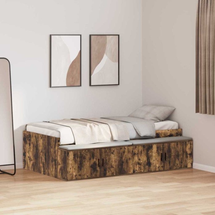 vidaXL Cadru de pat cu depozitare Stejar afumat 90 x 200 cm 3335193