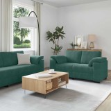VidaXL Set de canapele cu perne, 3 piese, verde &icirc;nchis, catifea