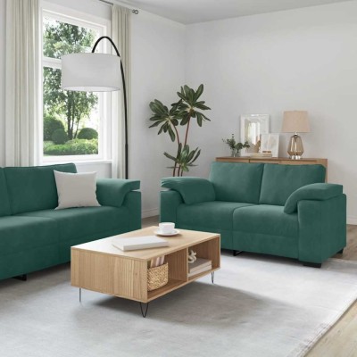 vidaXL Set de canapele cu perne, 3 piese, verde &amp;icirc;nchis, catifea 3324669 foto