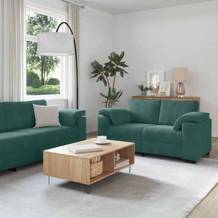 vidaXL Set de canapele cu perne, 3 piese, verde &icirc;nchis, catifea 3324669