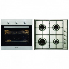 Set incorporabil Arctic, 60 cm, cuptor multifunctional, 71 l, 4 arzatoare, gaz, inox, Negru/Argintiu foto