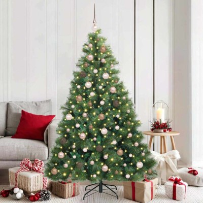 Brad de Crăciun artificial cu 300 LED Verde 180 cm PE și PVC foto