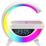 Cumpara ieftin Lampa Birou LED Smart G cu Incarcare Wireless 15W, Bluetooth, Ceas, Alarma, USB, Radio FM, Lumina Ambientala RGB, Boxa 5W