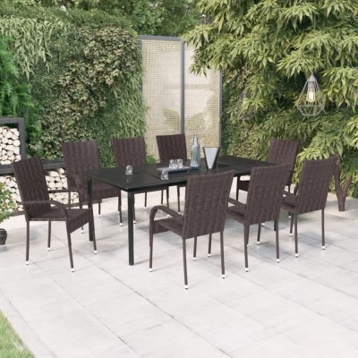 vidaXL Set mobilier de grădină, 9 piese, maro și negru foto