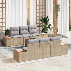 vidaXL Set de canapele pentru grădină cu pernă 7 pcs Bej Rattan poli 3356700