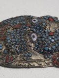 Masca vintage budista din argint asiatic si turcoaz si coral rosu
