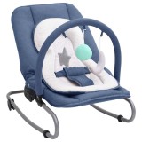 Cumpara ieftin Balansoar Bebe Bleumarin, Oțel, Spătar &amp; Suport Picioare Ajustabile, Pernuță Inclusă, Jucării Agățate, Ham Siguranță