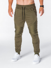 Pantaloni barbati verde slim model genunchi cu banda siret si buzunare P644 foto