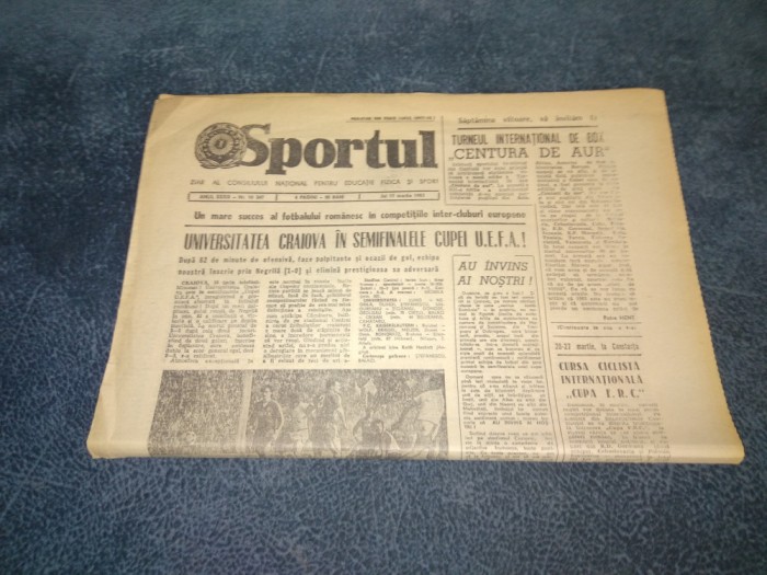ZIARUL SPORTUL 17 MARTIE 1983 CRAIOVA IN SEMIFINALE