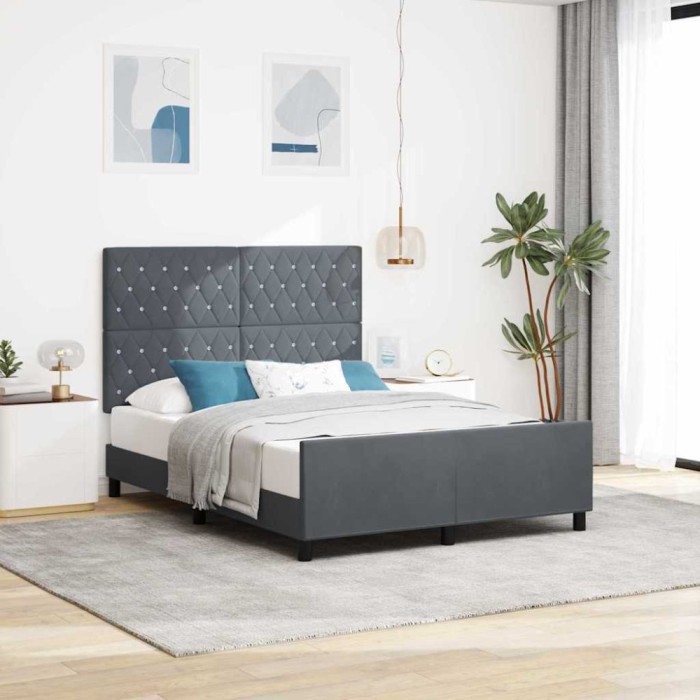 vidaXL Cadru de pat cu headboard Gri &icirc;nchis 140 x 200 cm Catifea 3344880
