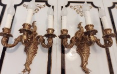 Pereche de 2 superbe aplice din bronz masiv cu 3 brate in stilul Baroc foto