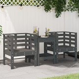 Set 2 Scaune Gradina Gossi Gri, Lemn Masiv Pin, 61.5x53x71cm, Exterior, Cotiere, 110kg