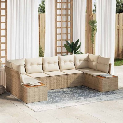 vidaXL Set de canapele pentru grădină cu pernă 7 pcs Bej Rattan poli 3348162 foto