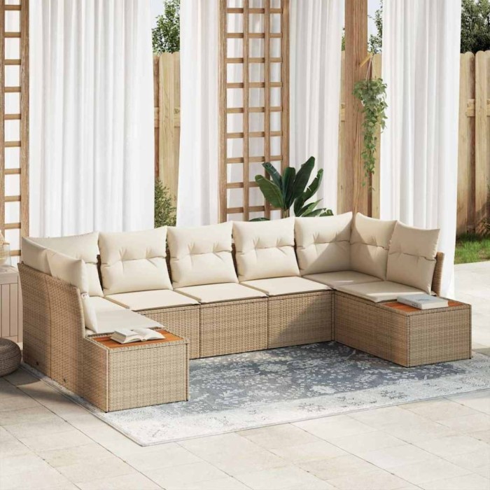 vidaXL Set de canapele pentru grădină cu pernă 7 pcs Bej Rattan poli 3348162