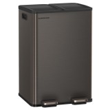 SONGMICS Cos de gunoi 2x30L, cu 2 compartimente, capac soft-close si galeti interioare, otel, gri antracit