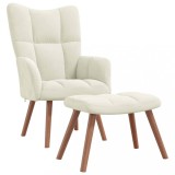 VidaXL Scaun de relaxare cu taburet, alb crem, catifea