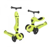 Trotineta 2 in 1 transformabila in tricicleta, pentru copii, inaltime ajustabila pe trei dimensiuni, frana progresiva, roti iluminate in miscare, verd