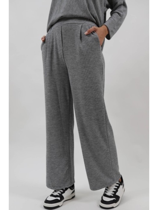 PANTALONI LUNGI CU ELASTIC IN TALIE DIN TRICOT FIN AGATA TALIE UNICA Gri