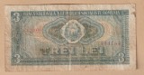 (1) BANCNOTA ROMANIA - 3 LEI 1966, REPUBLICA SOCIALISTA, MAI RARA