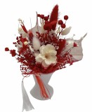 Marturie Martisor tip magnet de frigider cu floare de cires si plante naturale uscate - Rosu Alb