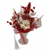 Marturie Martisor tip magnet de frigider cu floare de cires si plante naturale uscate - Rosu Alb