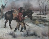 Tablou soldat cu cal , nesemnat., Peisaje, Ulei, Realism