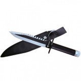Cutit tactic Foxter Rambo Finka, 35 cm, lama din otel, maner metalic invelit cu sfoara, teaca, negru